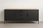 Buffet bas en aluminium avec portes et tiroirs noirs, dimensions 120×40×75 cm