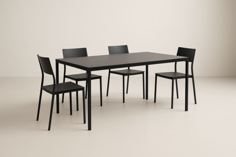 Table à manger en métal noir avec 4 chaises