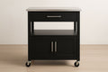 Chariot de cuisine en bois MDF Noir avec plateau en acier inoxydable