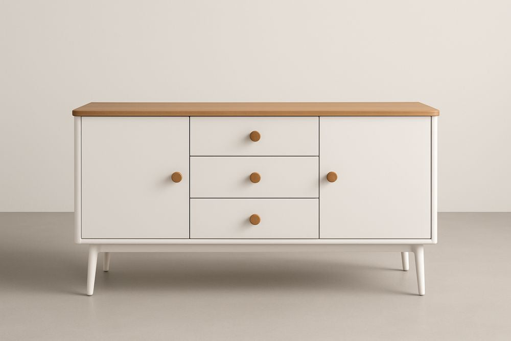 Buffet en MDF avec placage de chêne 120x40x75 cm Blanc et Chêne