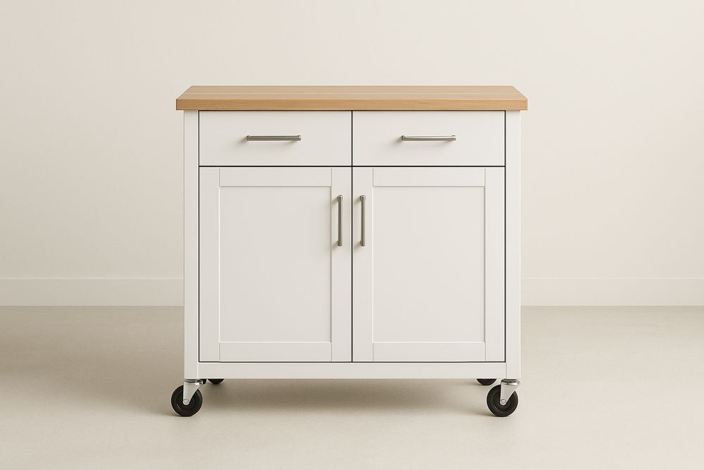 Chariot de Cuisine en Bois MDF Blanc avec Tiroirs et Portes