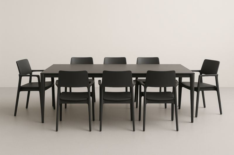 Ensemble de Salle à Manger en Bois et Polypropylène Noir avec 8 Chaises