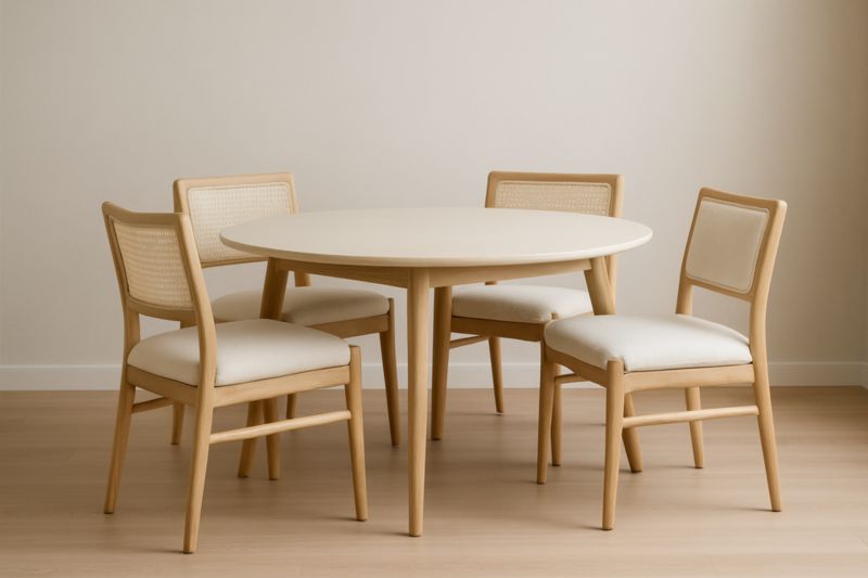 Ensemble Table Ronde et Chaises en Bois Massif Beige